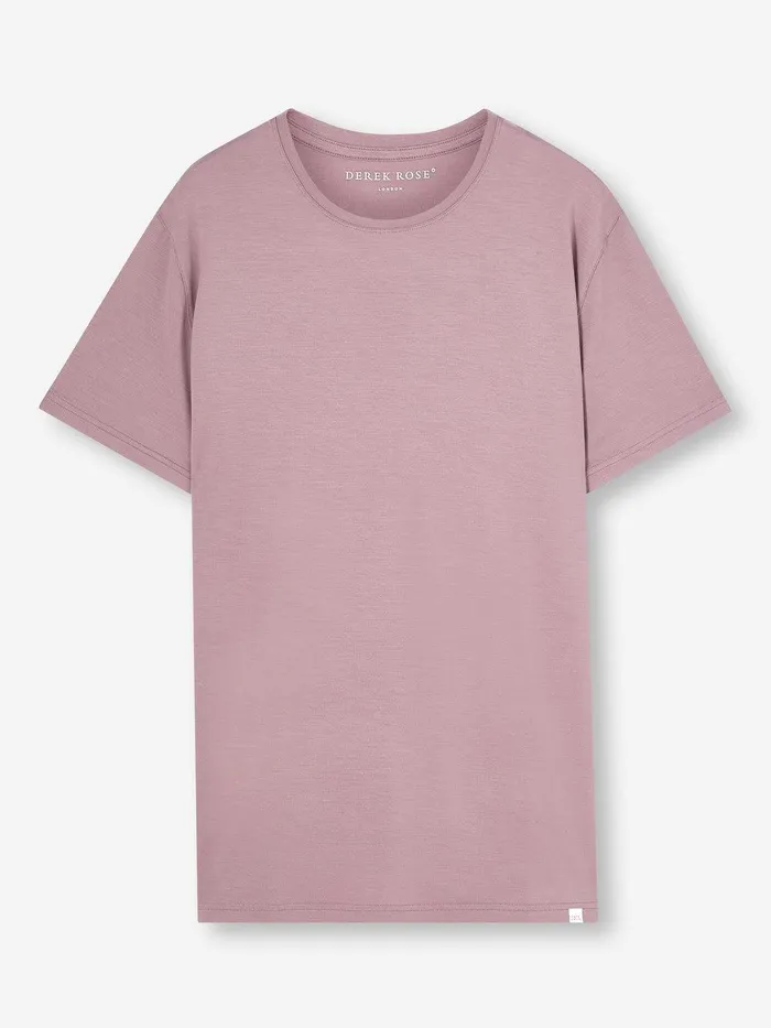 Derek Rose TShirt Basel Micro Modal Stretch Mauve Men Short Sleeve TShirts