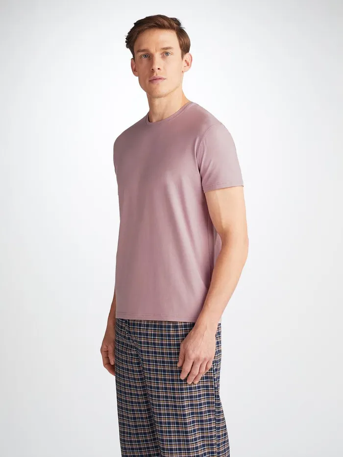 Derek Rose TShirt Basel Micro Modal Stretch Mauve Men Short Sleeve TShirts