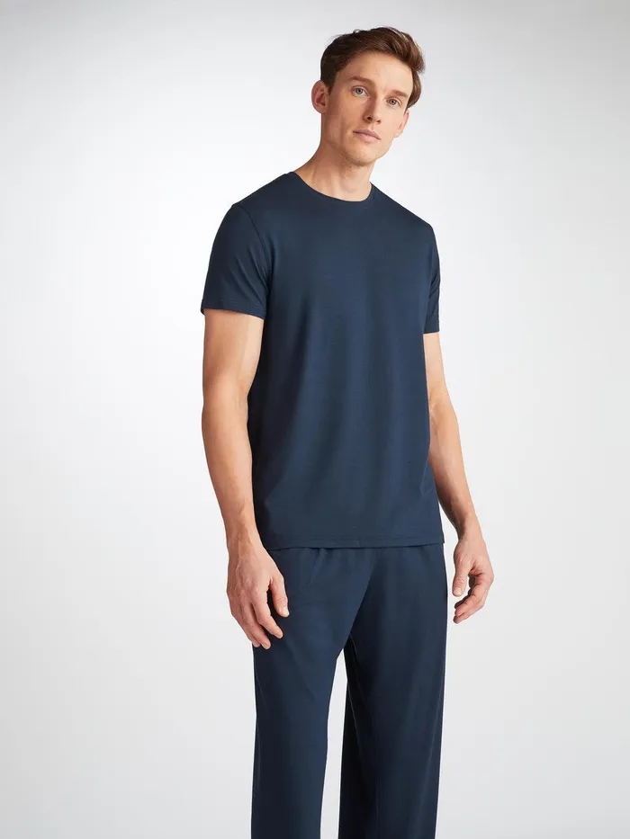 Derek Rose TShirt Basel Micro Modal Stretch Navy Men Short Sleeve TShirts