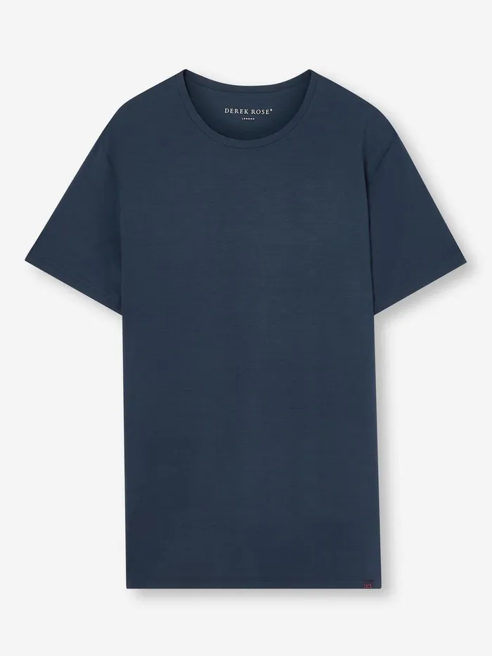Derek Rose TShirt Basel Micro Modal Stretch Navy Men Short Sleeve TShirts