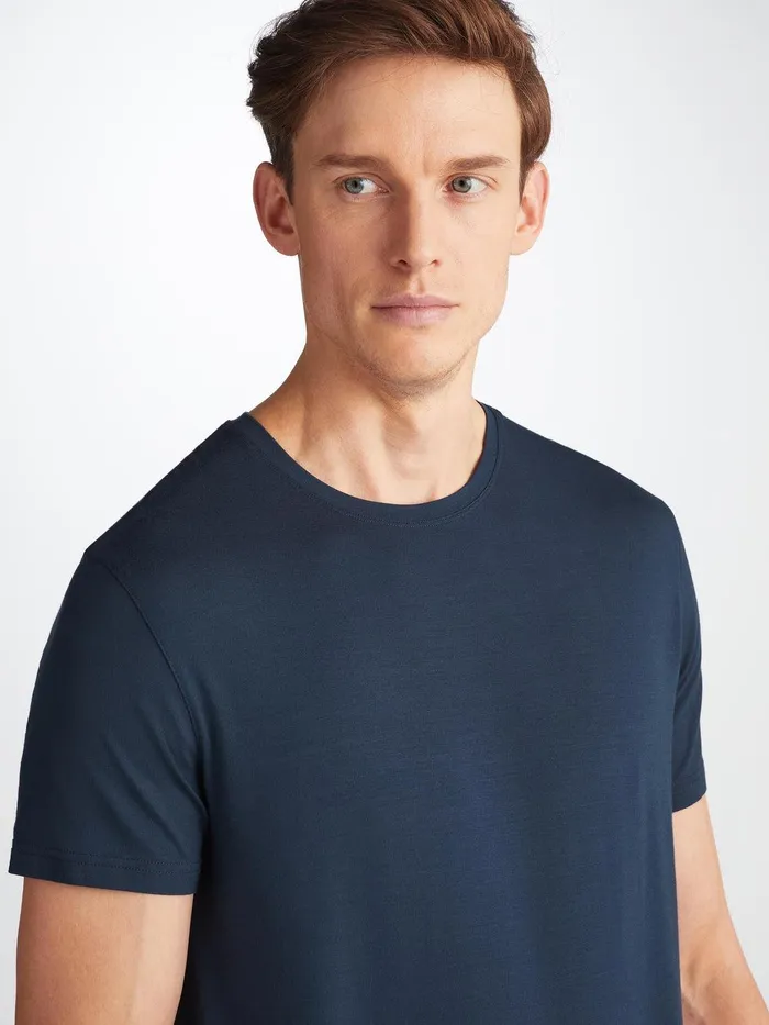 Derek Rose TShirt Basel Micro Modal Stretch Navy Men Short Sleeve TShirts