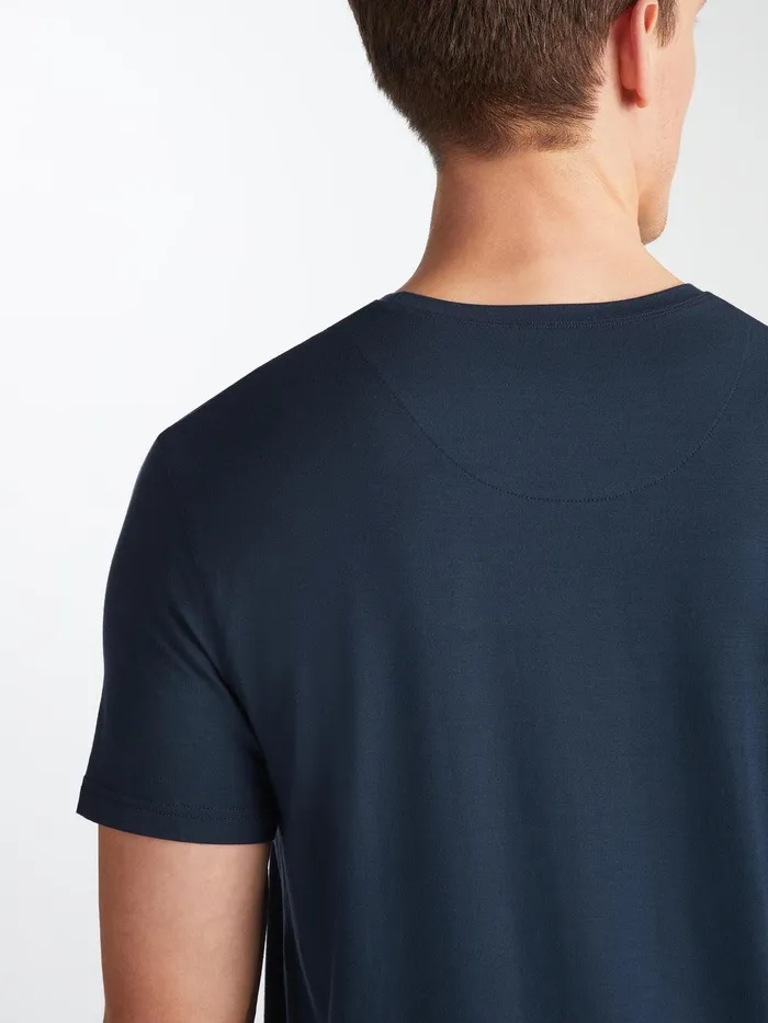 Derek Rose TShirt Basel Micro Modal Stretch Navy Men Short Sleeve TShirts