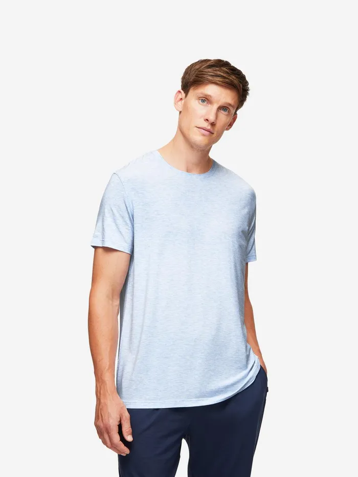 Derek Rose TShirt Ethan Micro Modal Stretch Light Blue Marl Men Short Sleeve TShirts