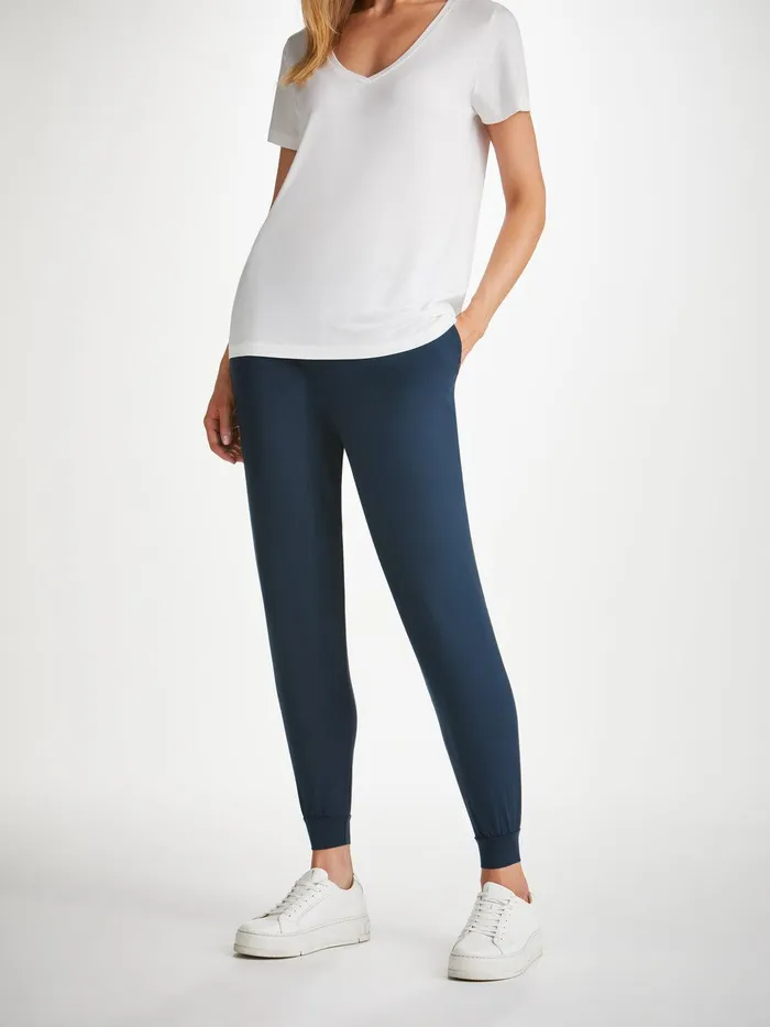 Derek Rose Track Pants Basel Micro Modal Stretch Navy Women Casual Pants