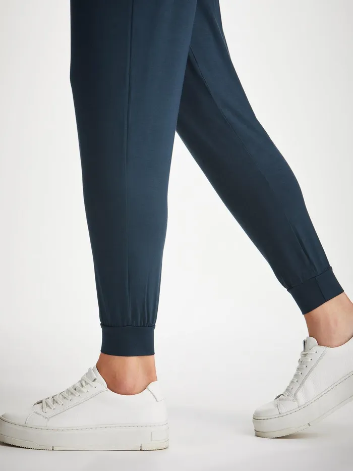 Derek Rose Track Pants Basel Micro Modal Stretch Navy Women Casual Pants
