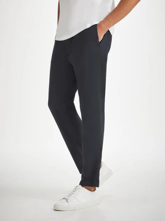 Derek Rose Trousers Harris Lyocell Cotton Navy Men Casual Pants