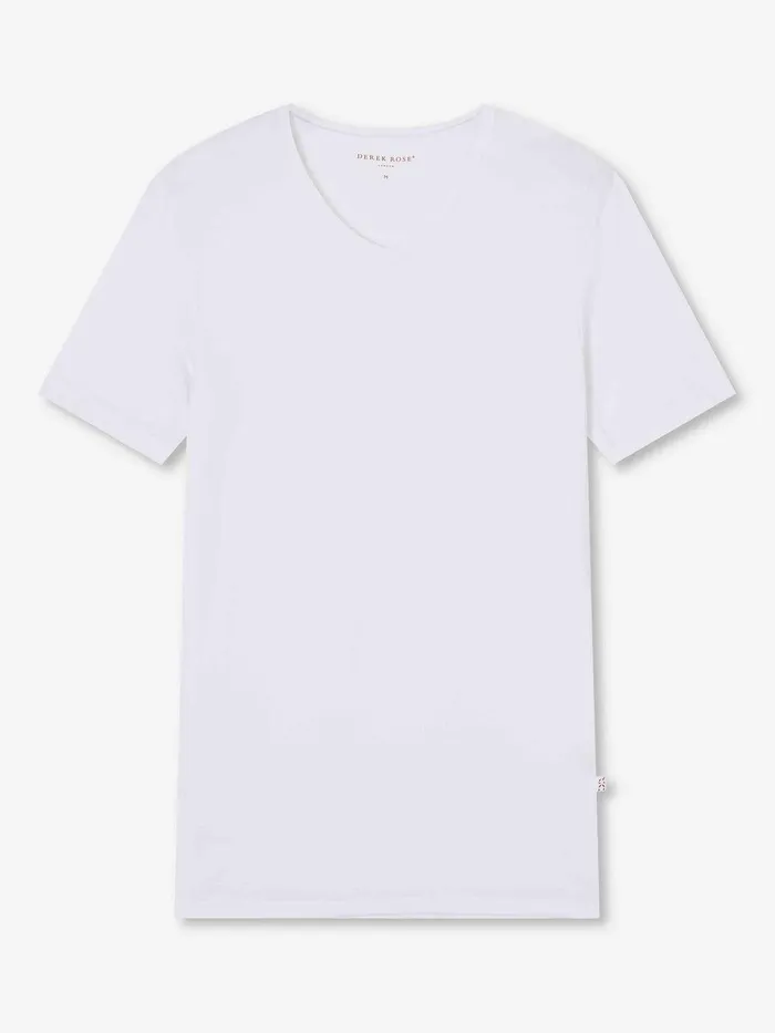 Derek Rose Underwear VNeck TShirt Alex Micro Modal Stretch White Men Underwear TShirts