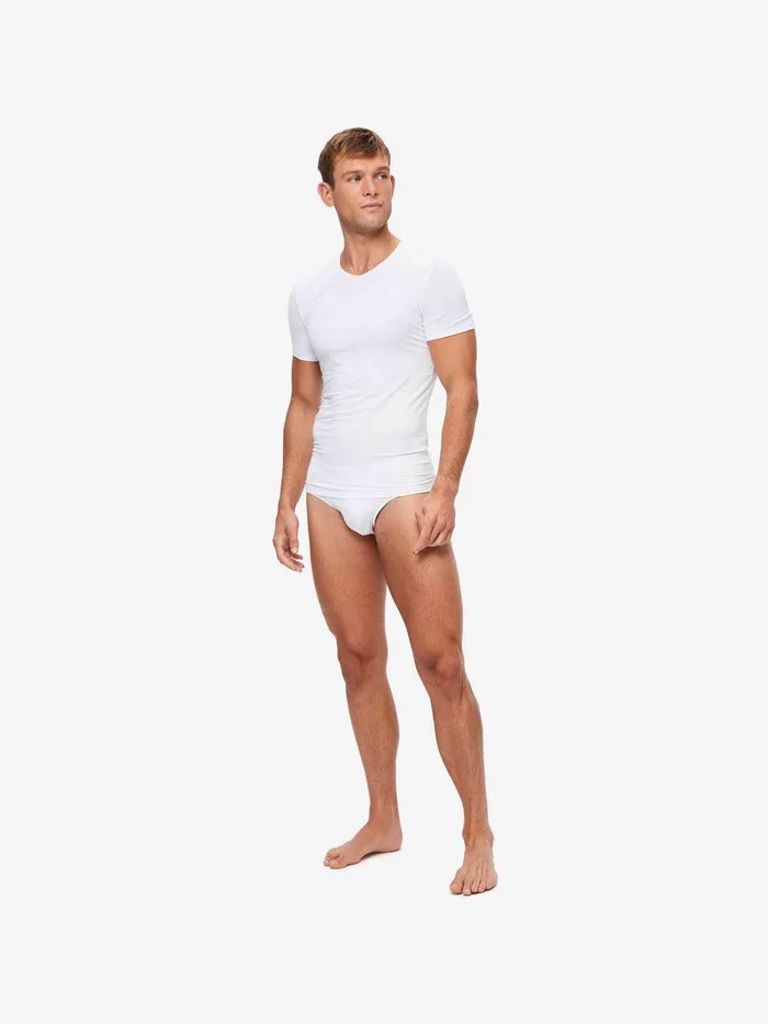Derek Rose Underwear VNeck TShirt Alex Micro Modal Stretch White Men Underwear TShirts