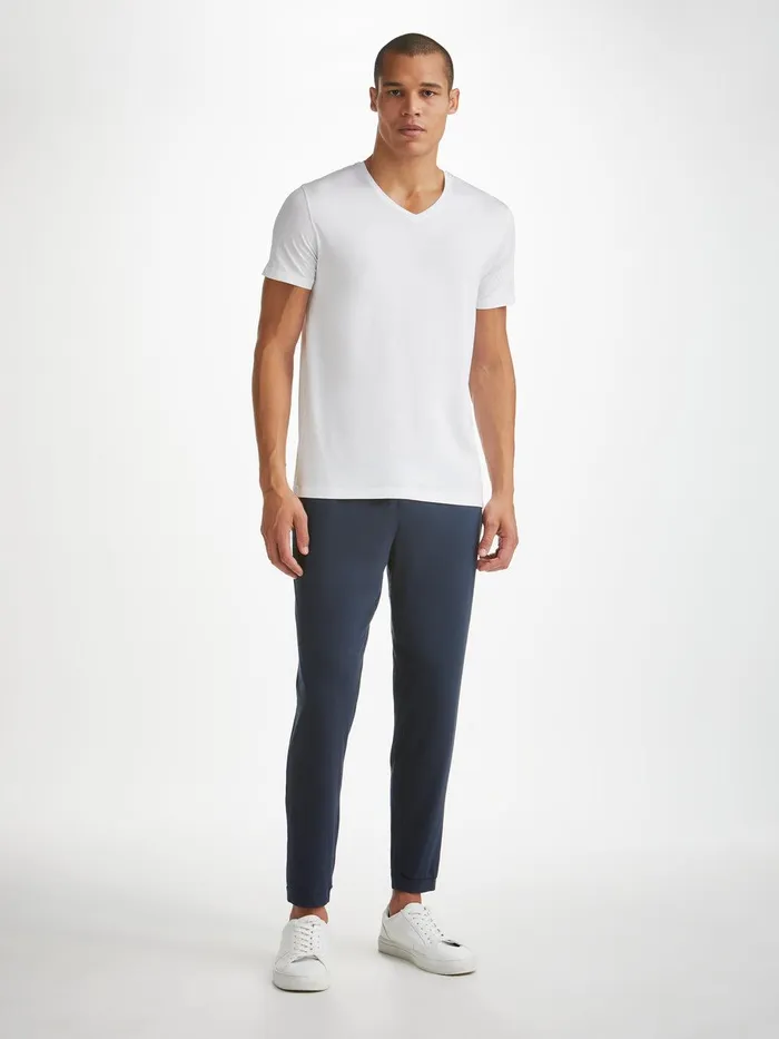 Derek Rose VNeck TShirt Basel Micro Modal Stretch White Men Short Sleeve TShirts