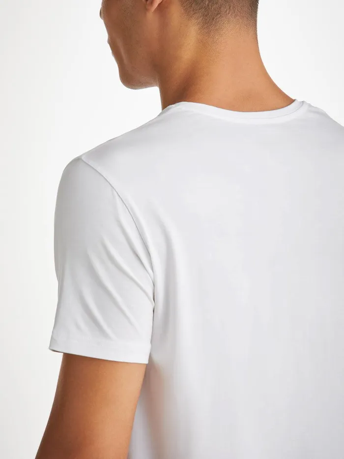 Derek Rose VNeck TShirt Basel Micro Modal Stretch White Men Short Sleeve TShirts