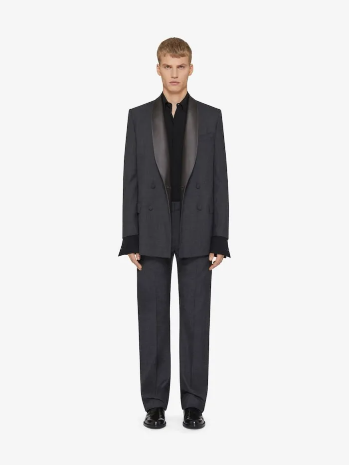 Double Breasted Jacket In Wool With Satin Collar Dark Grey Men Givenchy Coats and Jackets