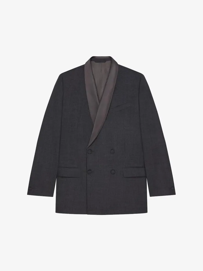 Double Breasted Jacket In Wool With Satin Collar Dark Grey Men Givenchy Coats and Jackets