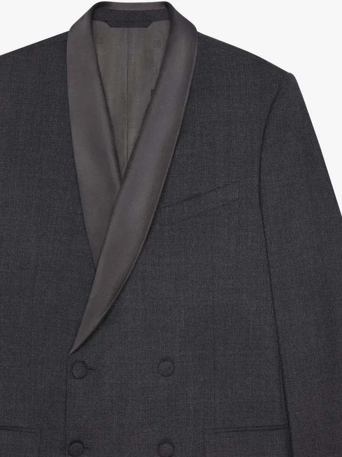 Double Breasted Jacket In Wool With Satin Collar Dark Grey Men Givenchy Coats and Jackets
