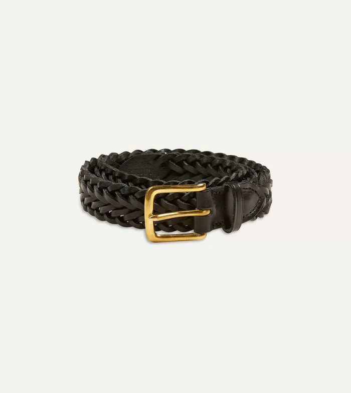 Drake039s Black Plaited Bridle Leather Belt With Brass Buckle Men Belts
