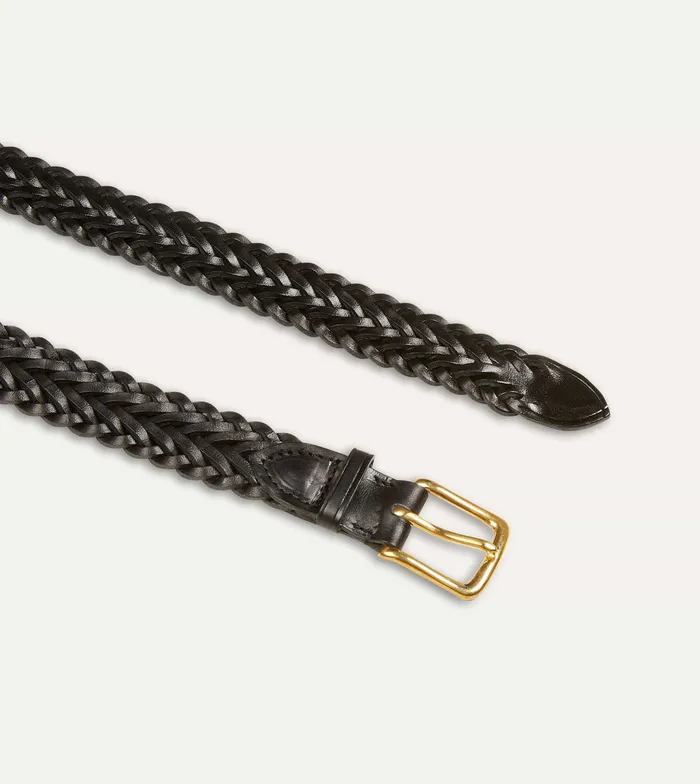 Drake039s Black Plaited Bridle Leather Belt With Brass Buckle Men Belts Drake039s Black Plaited Bridle Leather Belt With Brass Buckle Men Belts