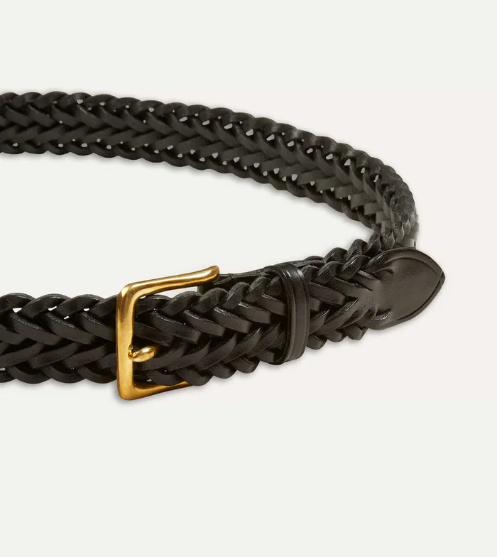 Drake039s Black Plaited Bridle Leather Belt With Brass Buckle Men Belts Drake039s Black Plaited Bridle Leather Belt With Brass Buckle Men Belts