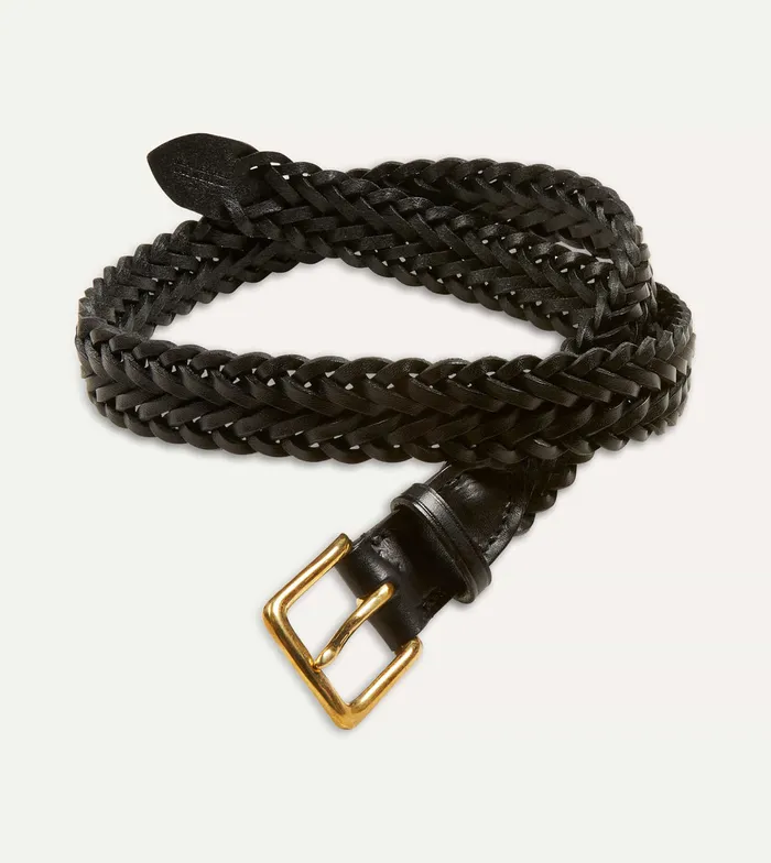 Drake039s Black Plaited Bridle Leather Belt With Brass Buckle Men Belts Drake039s Black Plaited Bridle Leather Belt With Brass Buckle Men Belts