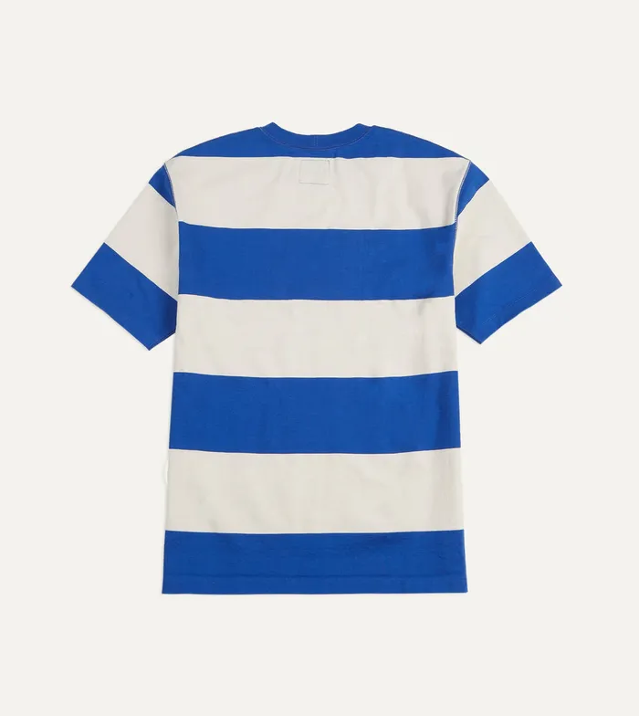 Drake039s Blue And White Wide Stripe Heavy Cotton Crew Neck Hiking TShirt Men TShirts