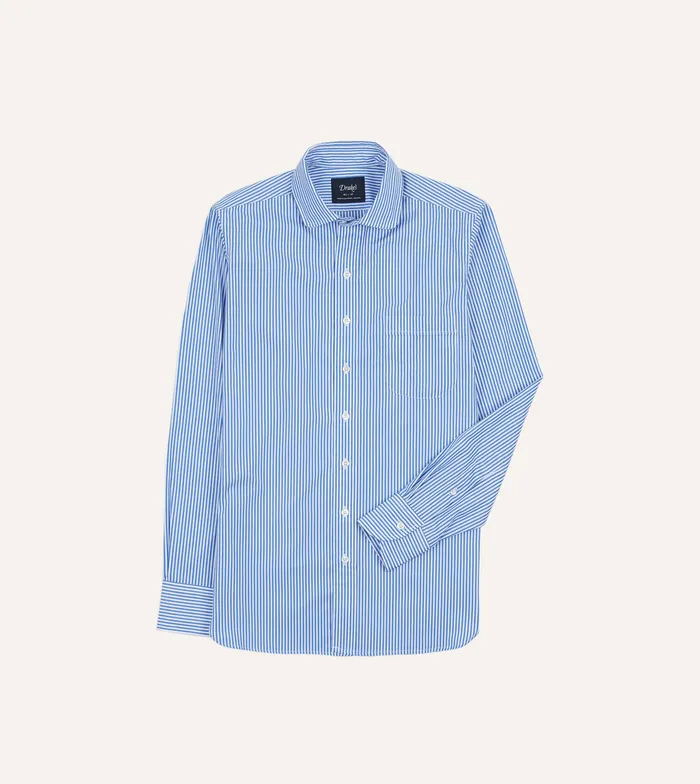 Drake039s Blue Narrow Stripe Poplin Club Collar Shirt Men Poplin Shirts