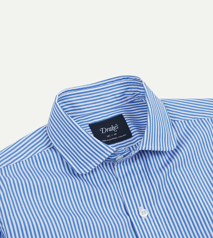 Drake039s Blue Narrow Stripe Poplin Club Collar Shirt Men Poplin Shirts