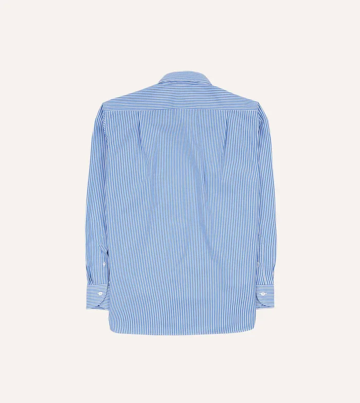 Drake039s Blue Narrow Stripe Poplin Club Collar Shirt Men Poplin Shirts
