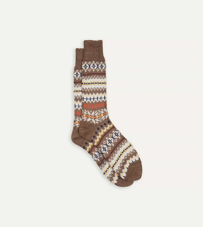 Drake039s Brown Fair Isle Wool Cotton Socks Men Boxer Shorts and Socks