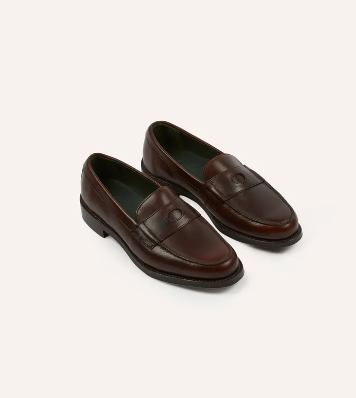 Drake039s Brown Leather Charles Goodyear Welted Penny Loafer Men Loafers