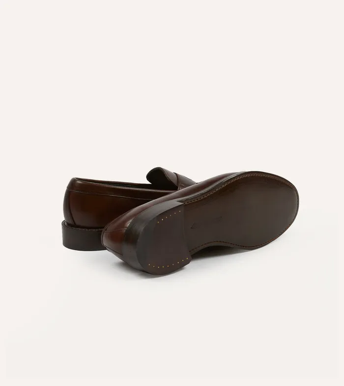 Drake039s Brown Leather Charles Goodyear Welted Penny Loafer Men Loafers