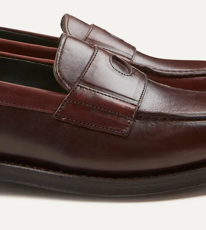 Drake039s Brown Leather Charles Goodyear Welted Penny Loafer Men Loafers