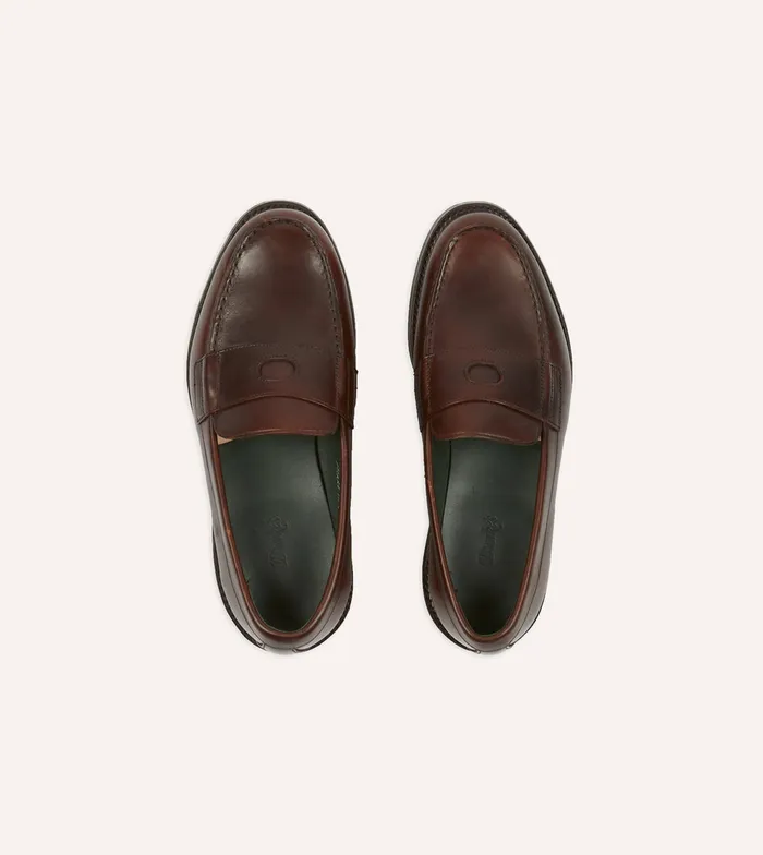 Drake039s Brown Leather Charles Goodyear Welted Penny Loafer Men Loafers
