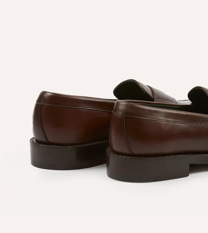 Drake039s Brown Leather Charles Goodyear Welted Penny Loafer Men Loafers