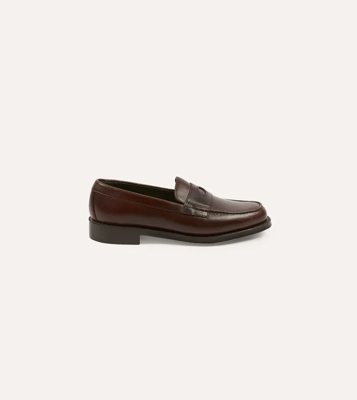Drake039s Brown Leather Charles Goodyear Welted Penny Loafer Men Loafers