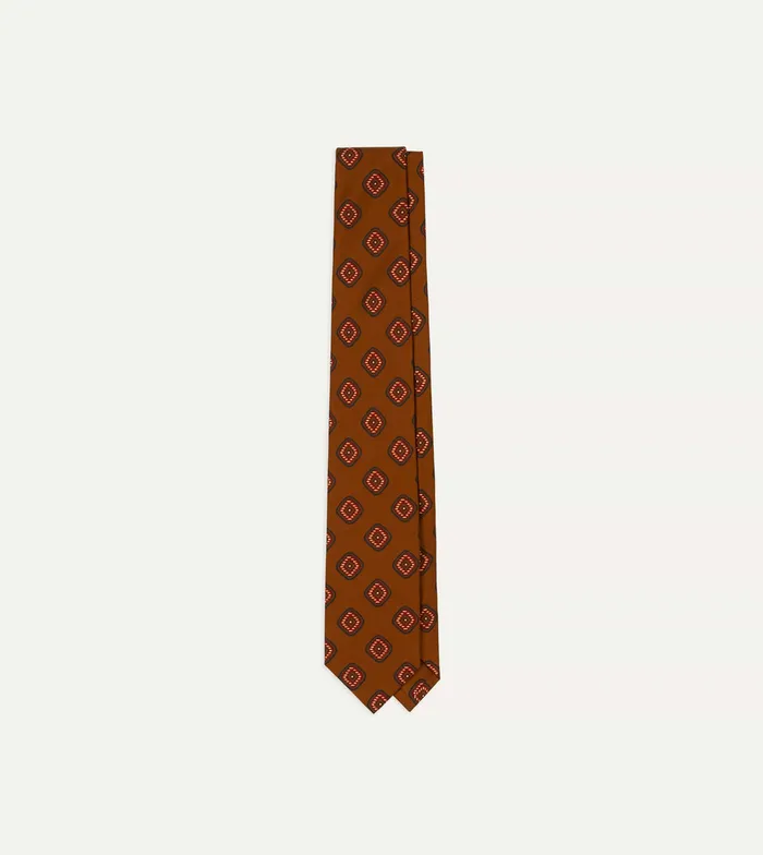 Drake039s Brown Tile Print 36oz Madder Silk Self Tipped Tie Men Patterned Ties