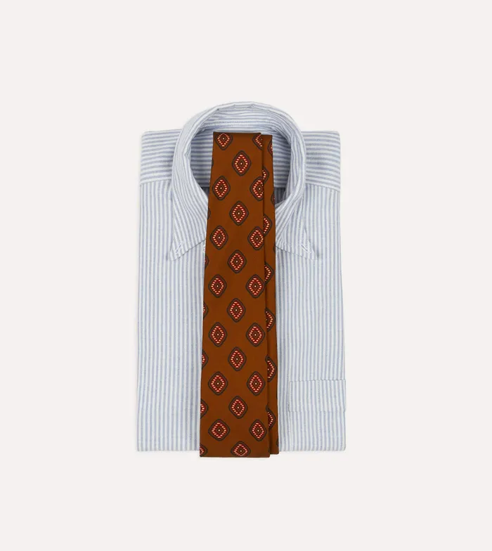 Drake039s Brown Tile Print 36oz Madder Silk Self Tipped Tie Men Patterned Ties