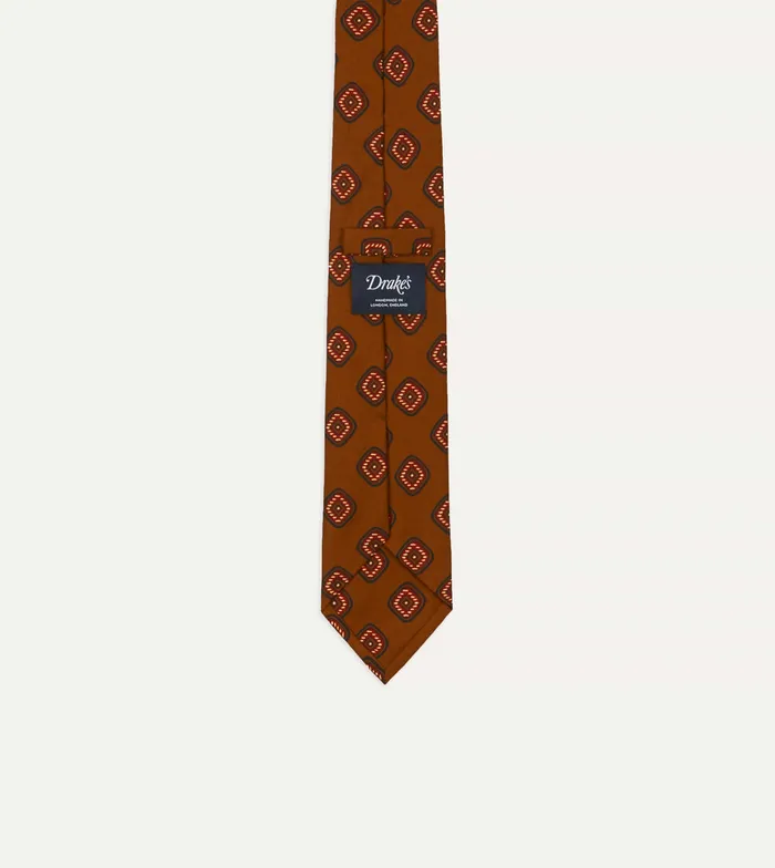 Drake039s Brown Tile Print 36oz Madder Silk Self Tipped Tie Men Patterned Ties