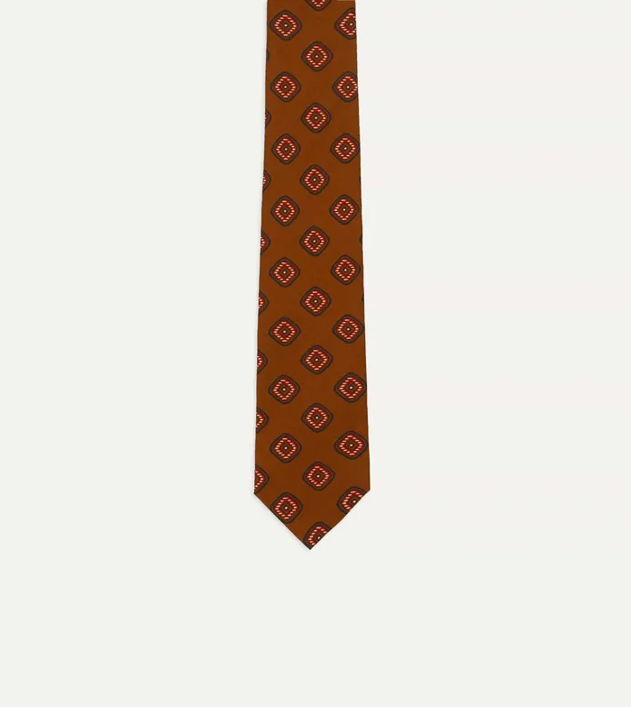 Drake039s Brown Tile Print 36oz Madder Silk Self Tipped Tie Men Patterned Ties