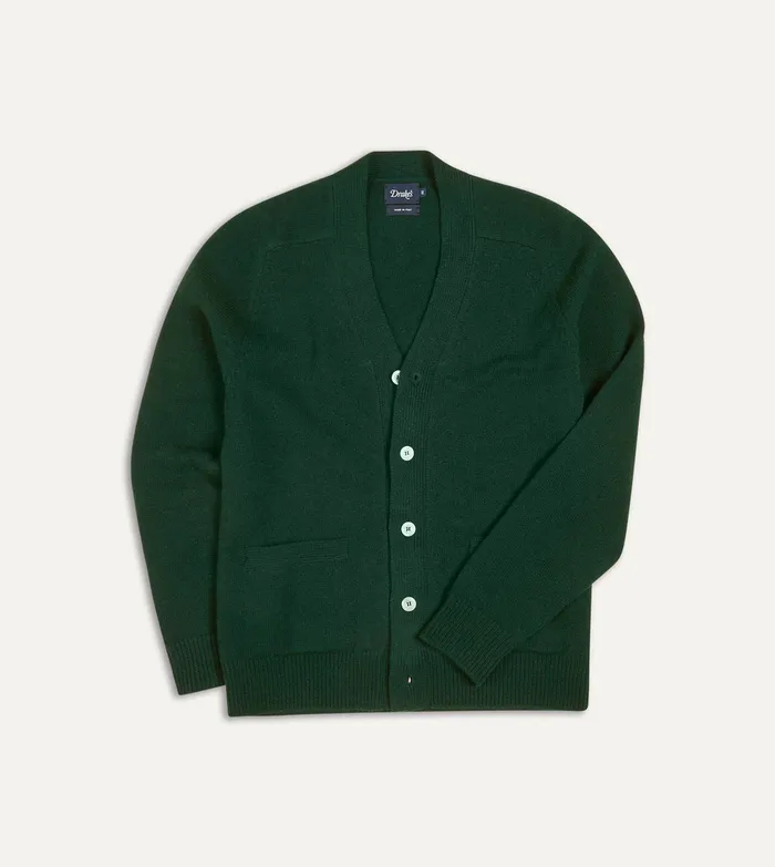 Drake039s Dark Green Lambswool 6 Button Cardigan Men Knitwear