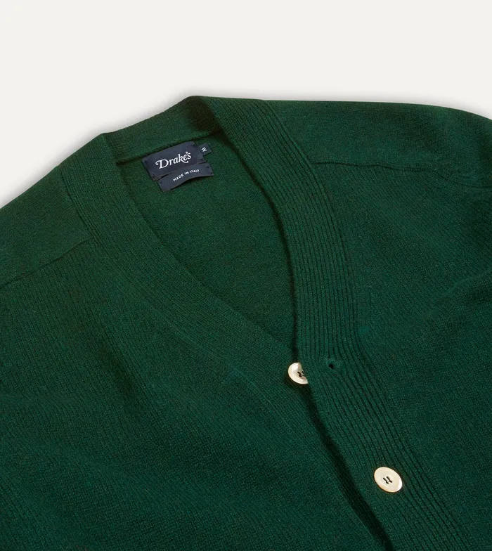 Drake039s Dark Green Lambswool 6 Button Cardigan Men Knitwear