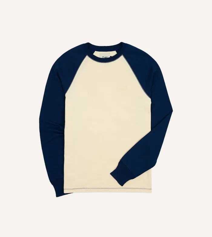 Drake039s Ecru And Navy Raglan Sleeve Hiking TShirt Men TShirts