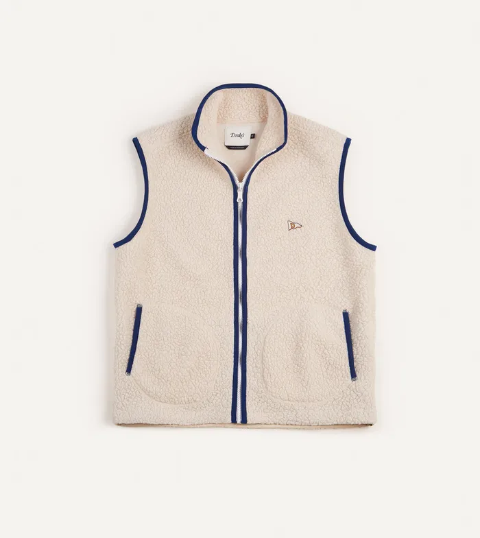 Drake039s Ecru Boucle Wool Zip Fleece Vest Men Fleeces