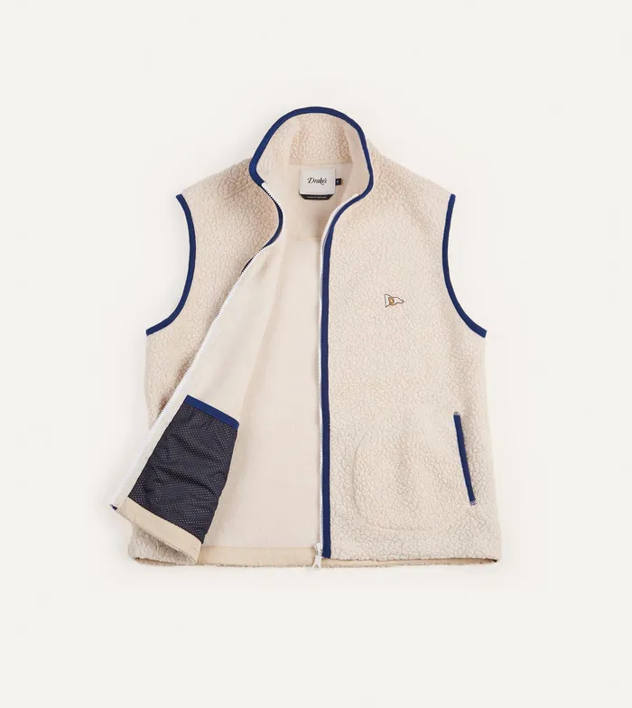 Drake039s Ecru Boucle Wool Zip Fleece Vest Men Fleeces