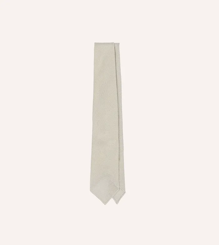 Drake039s Ecru Fine Woven Grenadine Silk Hand Rolled Tie Men Plain Ties