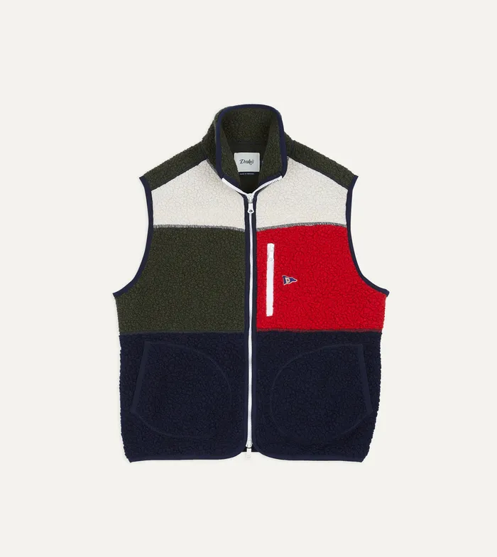 Drake039s Ecru Green And Navy Boucle Wool Zip Fleece Vest Men Fleeces