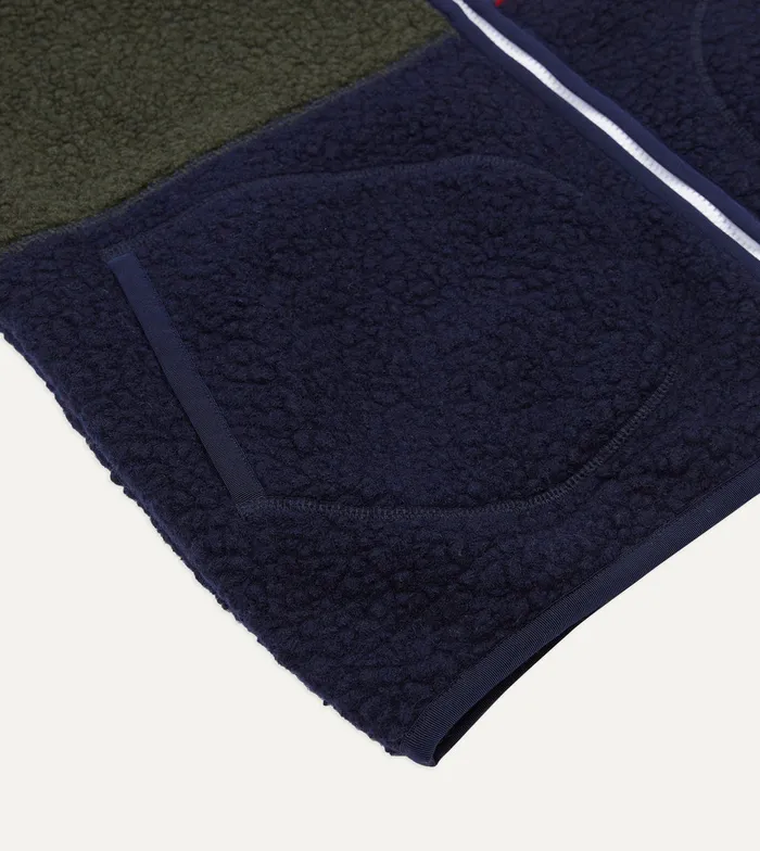 Drake039s Ecru Green And Navy Boucle Wool Zip Fleece Vest Men Fleeces