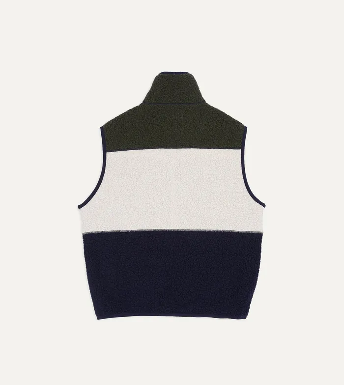 Drake039s Ecru Green And Navy Boucle Wool Zip Fleece Vest Men Fleeces