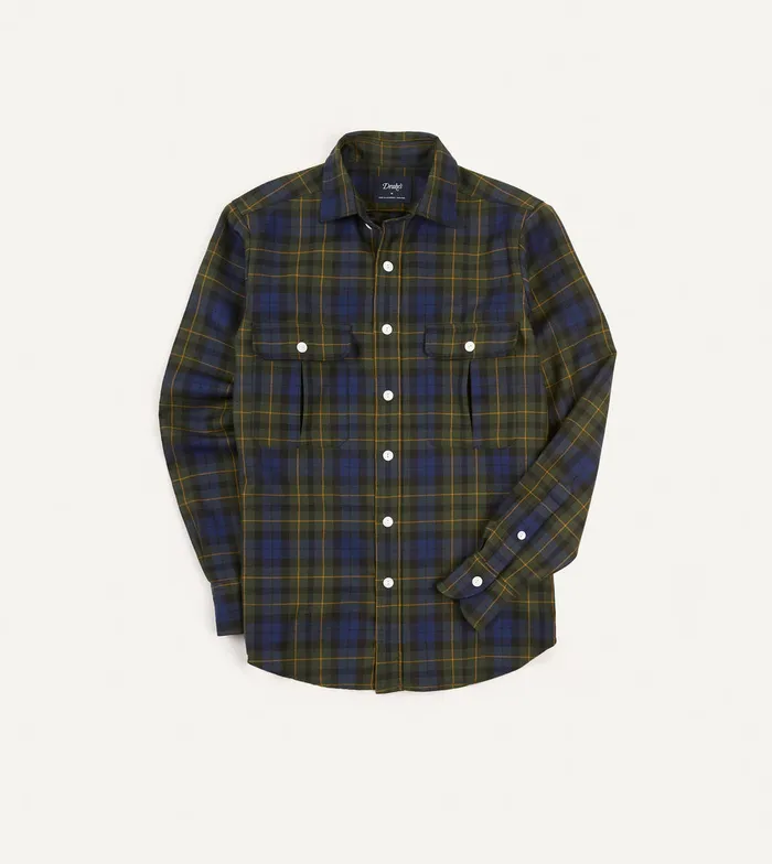 Drake039s Johnston Tartan Check Wool TwoPocket Work Shirt Men Work Shirts
