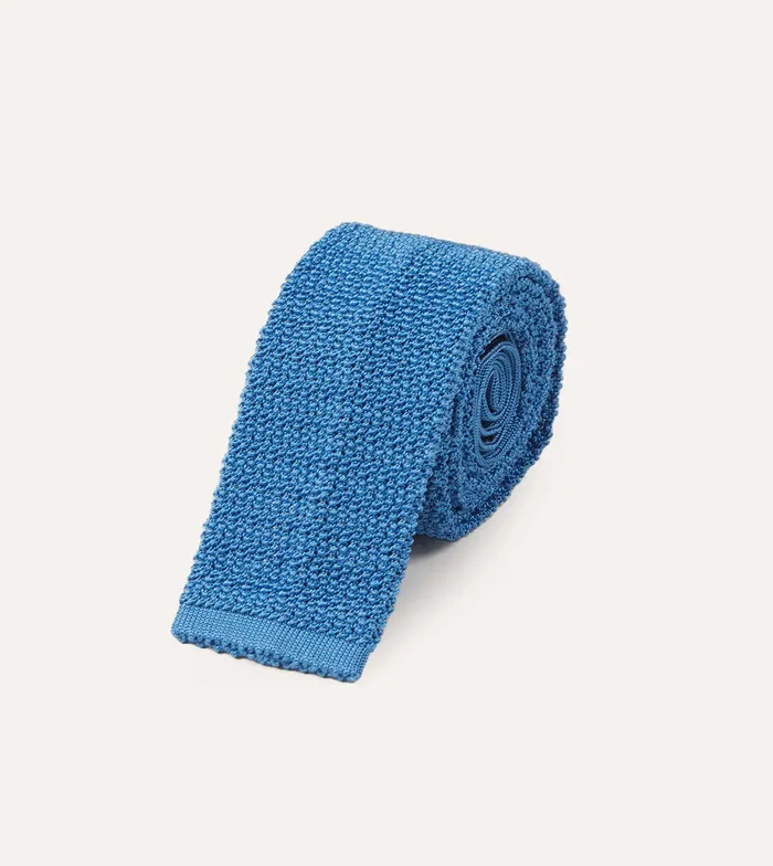 Drake039s Light Blue Knitted Silk Solid Colour Tie Men Plain Ties