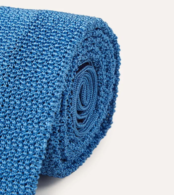 Drake039s Light Blue Knitted Silk Solid Colour Tie Men Plain Ties