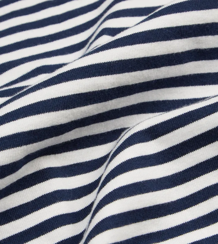 Drake039s Navy And Ecru Stripe Knitted Jersey Cotton LongSleeve Polo Shirt Men Polos and Sweatshirts