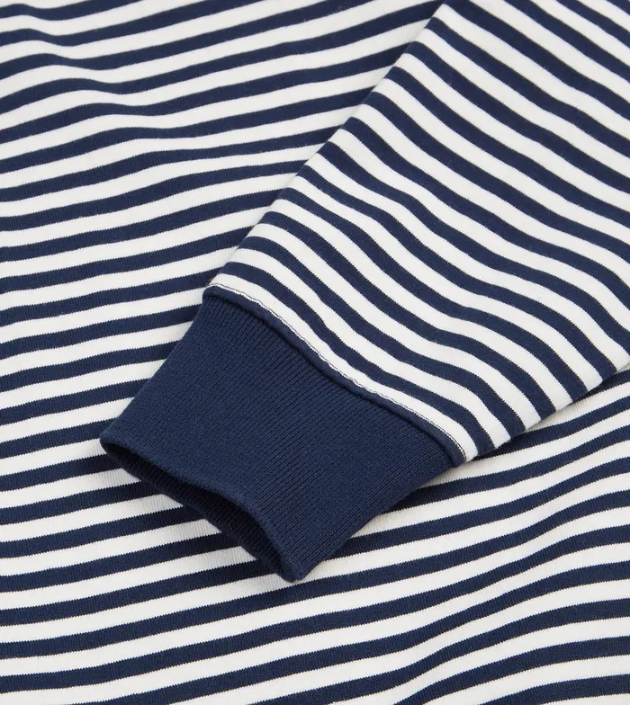 Drake039s Navy And Ecru Stripe Knitted Jersey Cotton LongSleeve Polo Shirt Men Polos and Sweatshirts